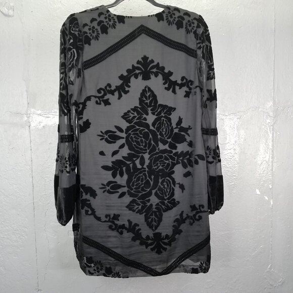 STARING AT STARS Mini Dress Sm Black Velvet Burnout Floral Sheer Net Lined Roses - Picture 8 of 13